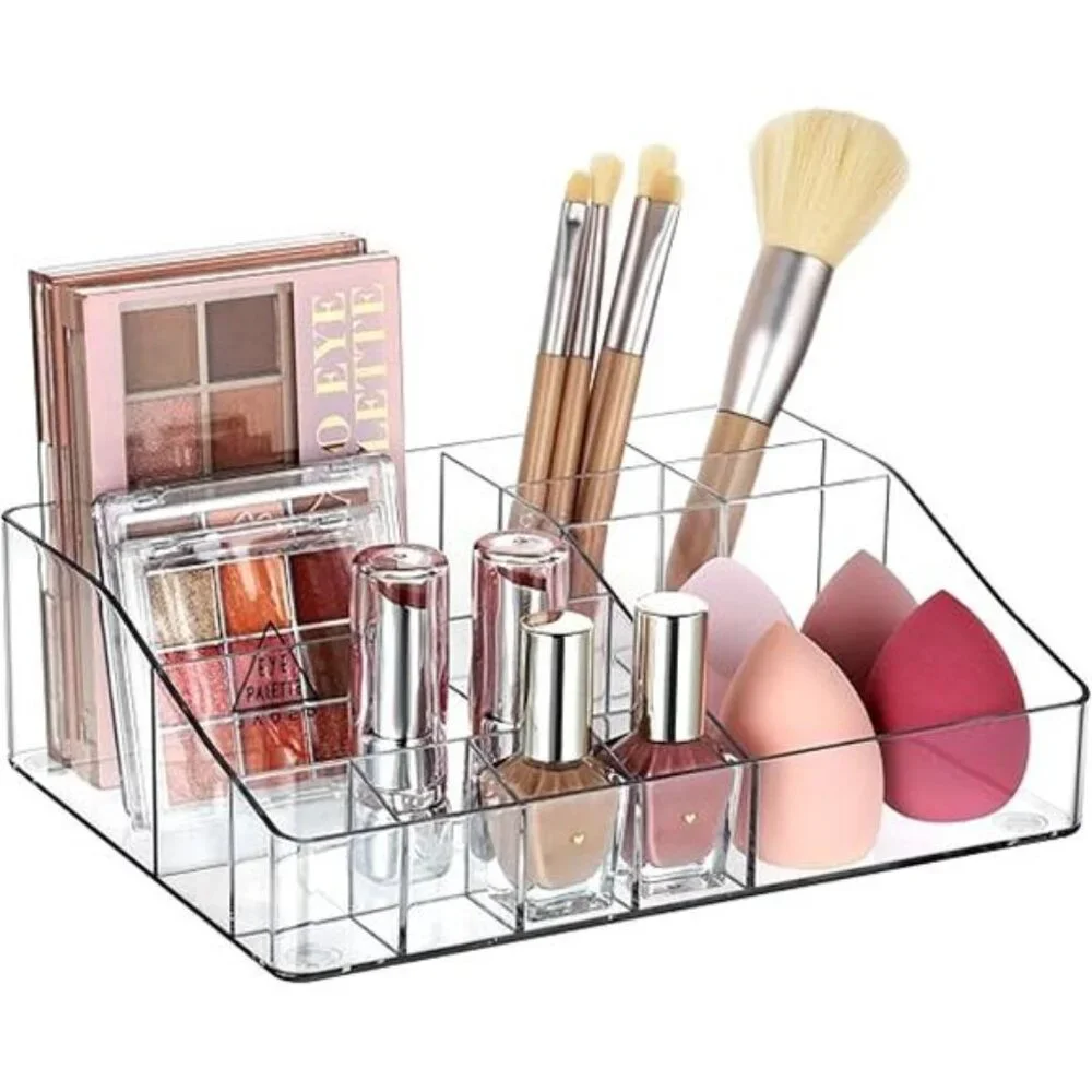 1 Tier Clear Makeup Organizer with Drawer, Cosmetic Storage for Dresser Counter